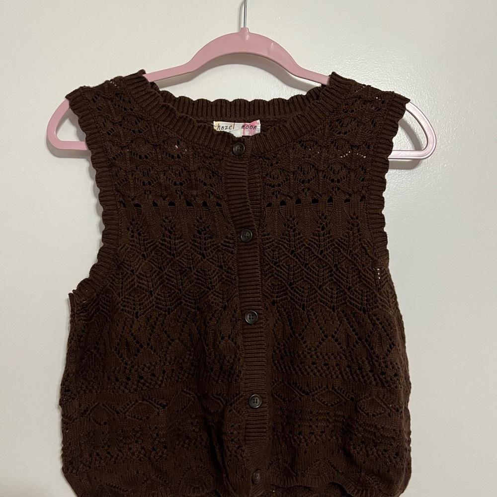 Brown Knit Button-Up Vest
